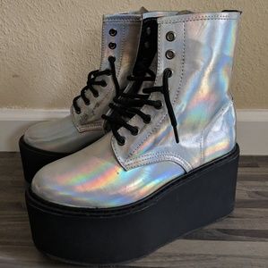 Holographic Tall Platform Boots Sz 7